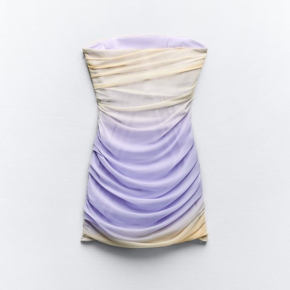 Zara Lilac & Beige Ruched Draped Mesh Mini Dress - Picture 7 of 15